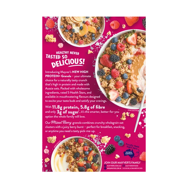Mayver's High Protein+ Mixed Berries Granola 400g