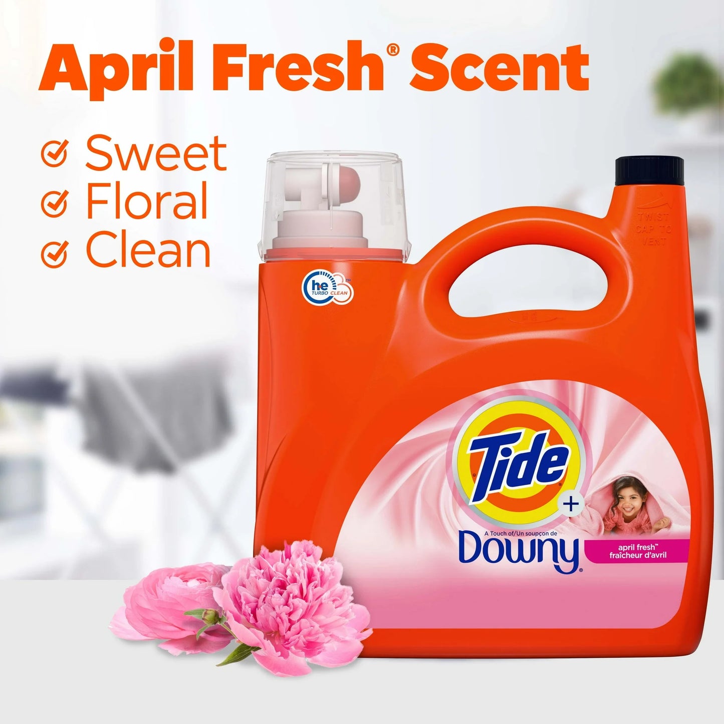 Tide Plus a Touch of Downy Liquid Laundry Detergent, April Fresh Scent, 94 Loads, 132 fl oz