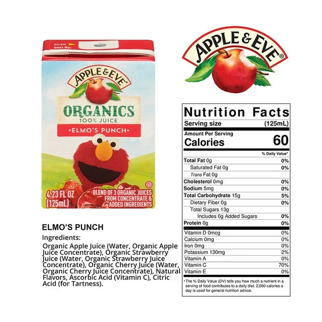 Apple & Eve Sesame Street Organic 100% Juice 4.23 Fl. Oz