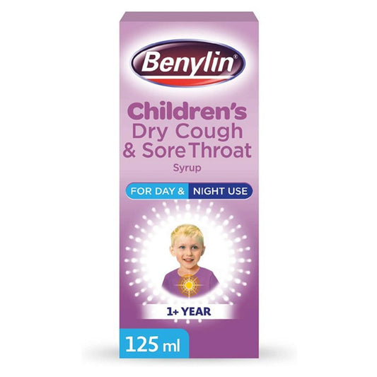 Benylin Childrens Dry Cough and Sore Throat Syrup Blackcurrant 125ml