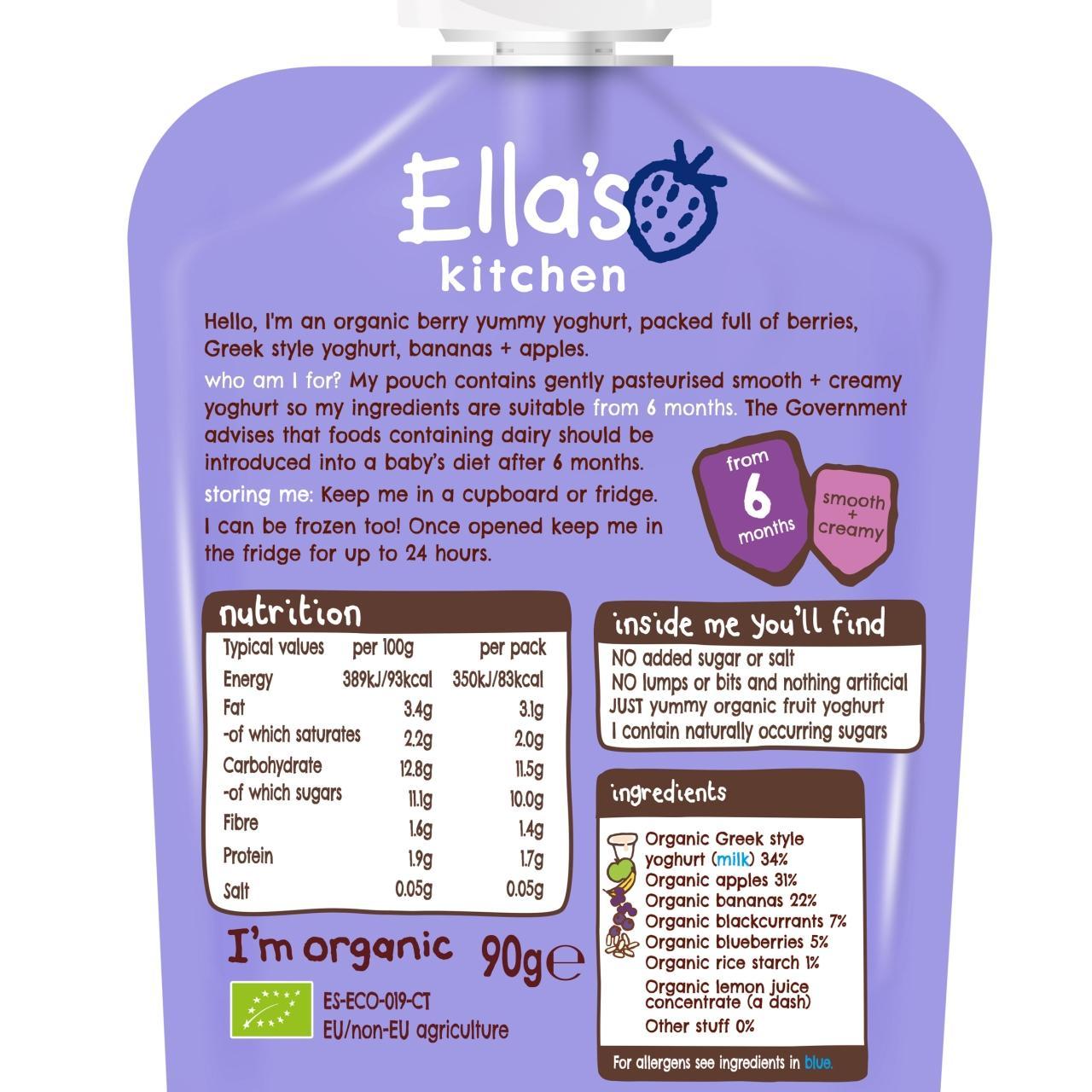 Ella's Kitchen Berry Organic Yoghurt Pouch, 6 mths+ 90g