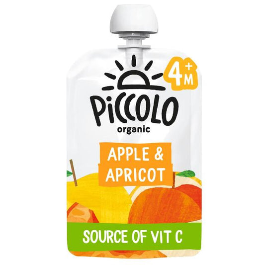 Piccolo Apple & Apricot Organic Pouch, 4 mths+ 100g