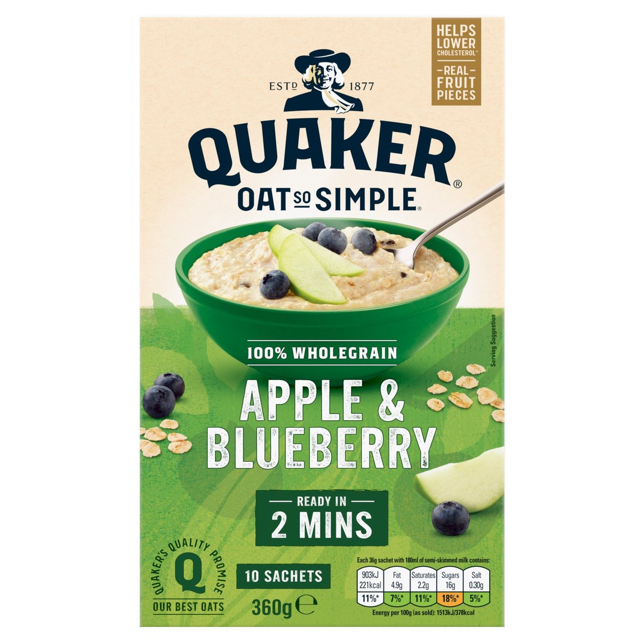 Quaker Oat So Simple Apple & Blueberry Porridge Sachets Cereal 10 per pack