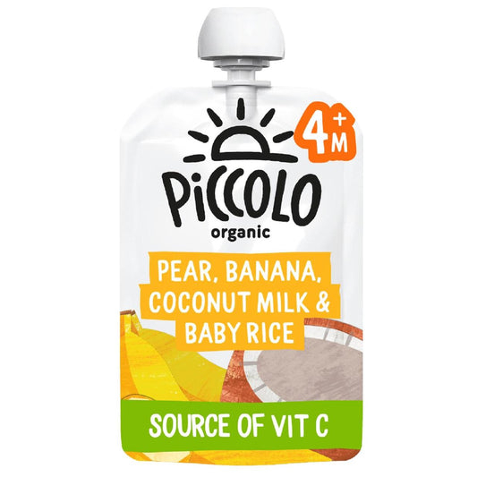 Piccolo Pear, Banana, Coconut Milk & Baby Rice Organic Pouch, 4 mths+ 100g