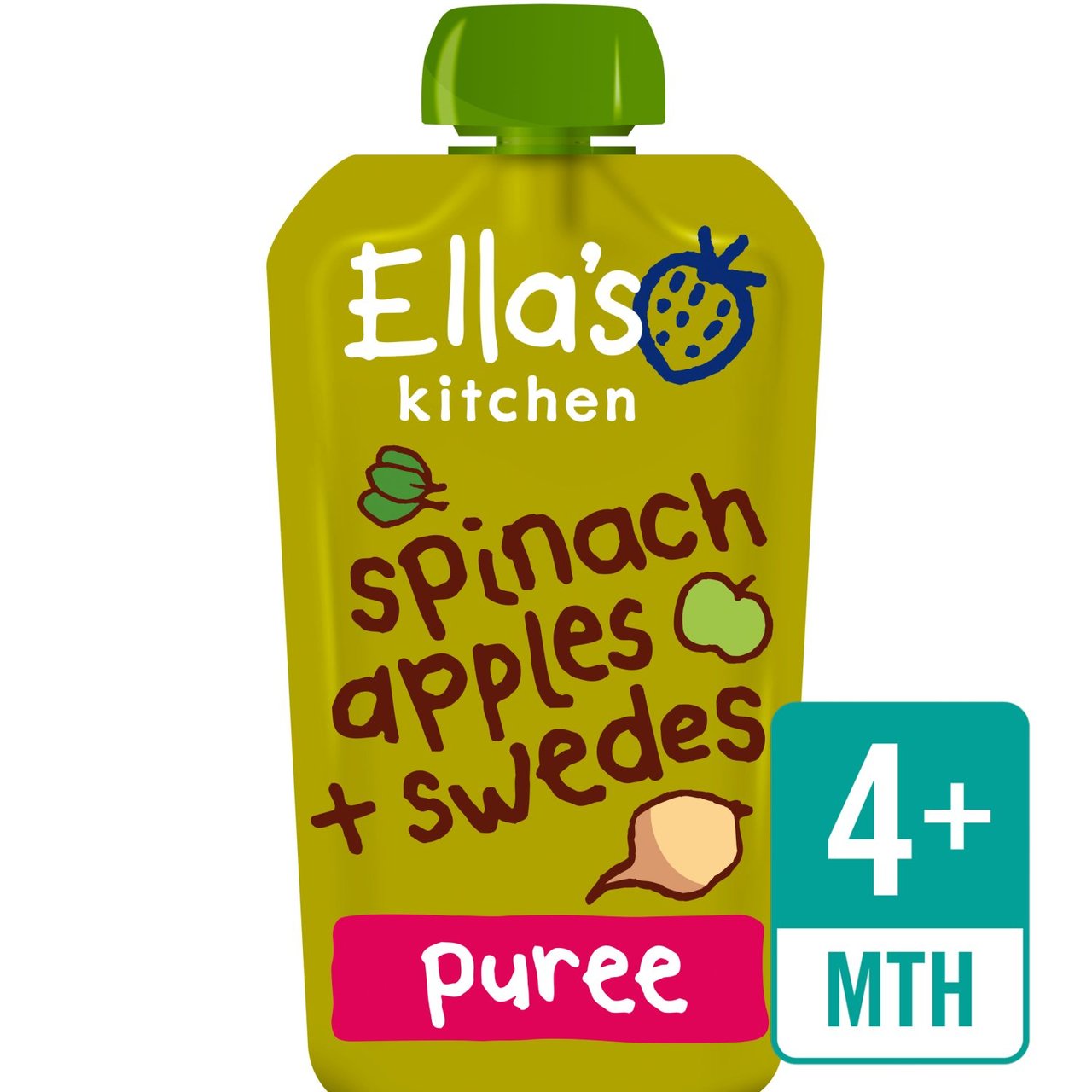 Ella's Kitchen Spinach, Apples & Swedes Organic Puree Pouch, 4 mths+ 120g