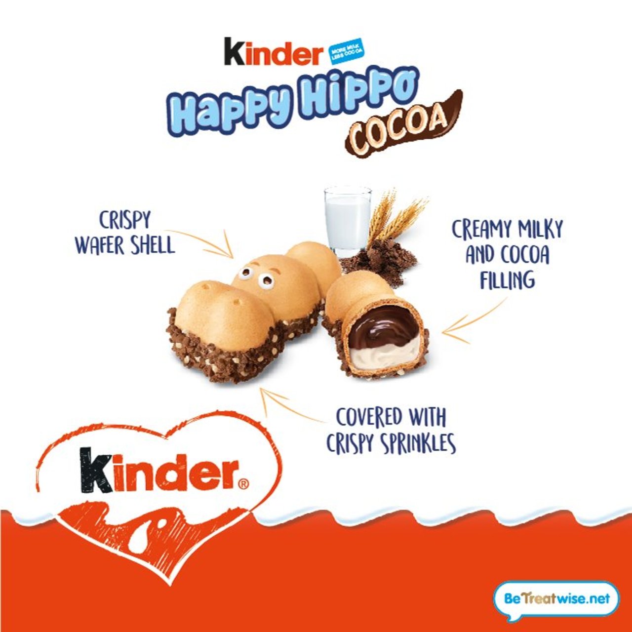 Kinder 5 Happy Hippo Milk & Cocoa Cream Biscuits 103.5g