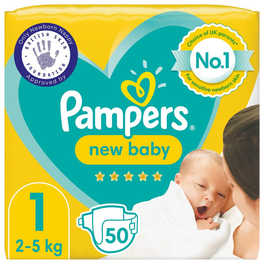 Pampers New Baby Nappies, Size 1 (2-5kg) Essential Pack 50 per pack