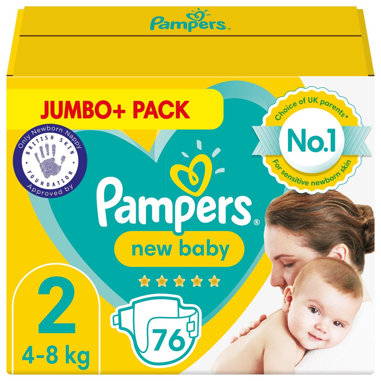 Pampers New Baby Nappies, Size 2 (4-8kg) Jumbo+ Pack 76 per pack