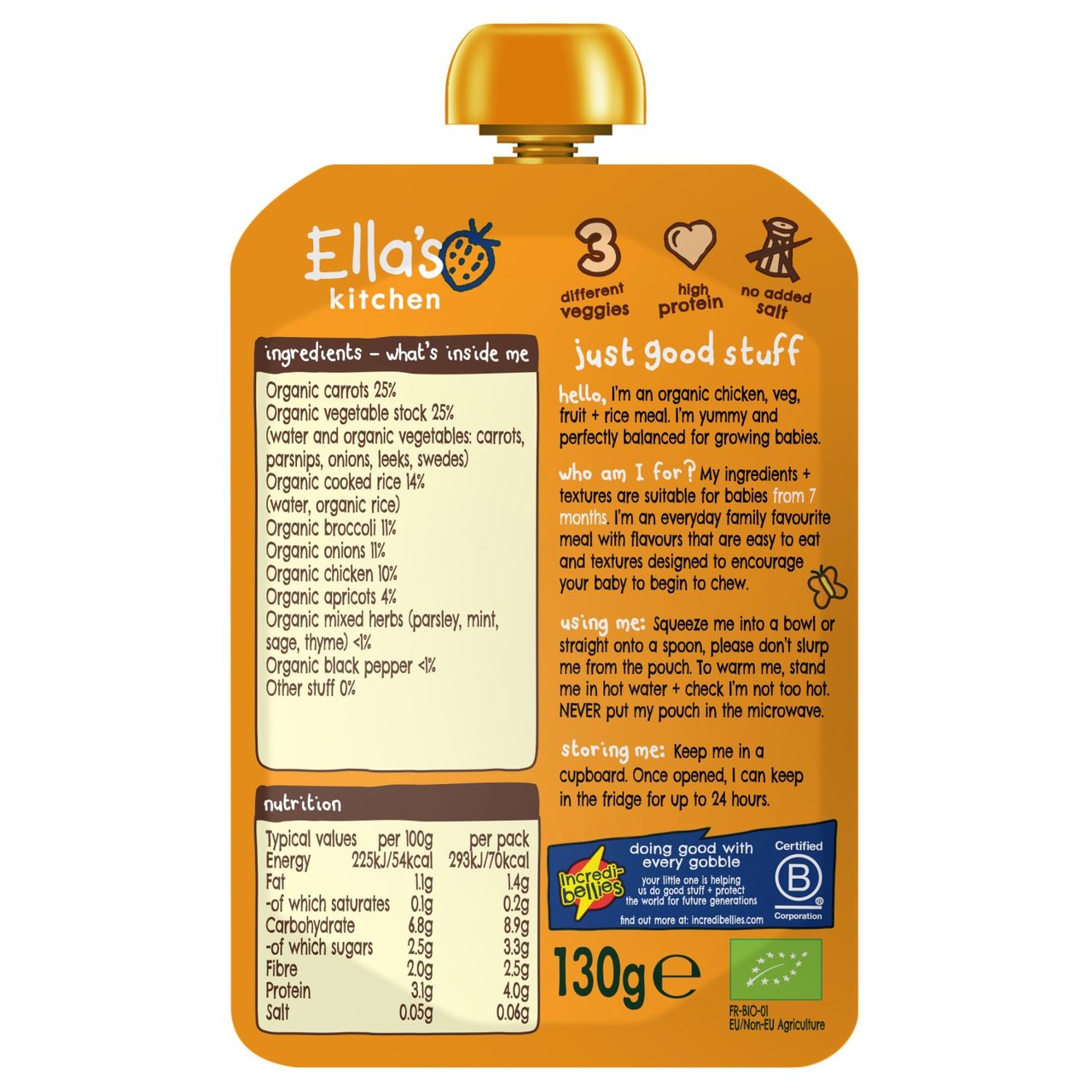 Ella's Kitchen Chicken and Rice Casserole Baby Food Pouch 7+ Months 130g