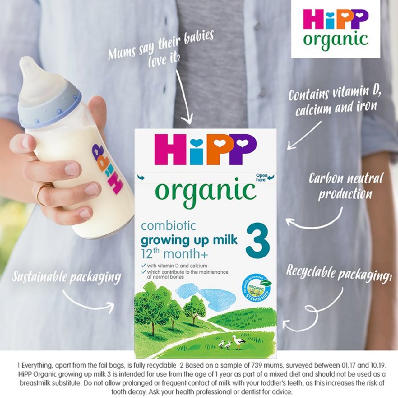 HiPP Organic 3 Growing up Baby Milk Powder Formula From 12 Months 600g