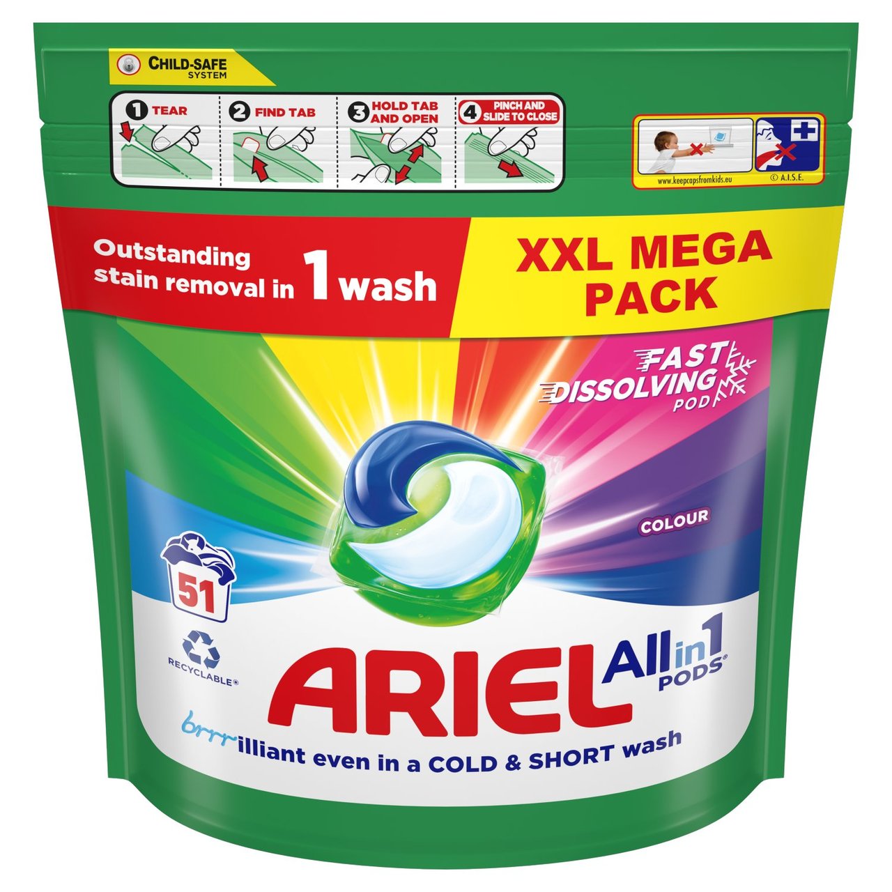 Ariel Colour All-in-1 Pods Washing Liquid Capsules 51 Washes 51 per pack