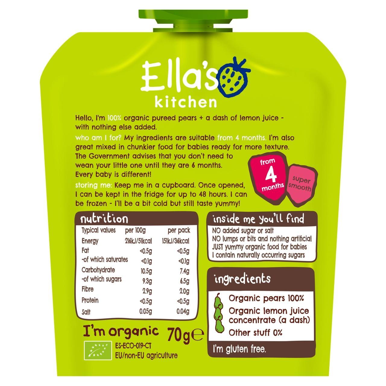 Ella's Kitchen Pears Organic Single Fruit Pouch, 4 mths+ 70g