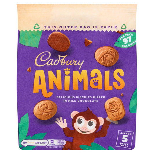Cadbury Animals Chocolate Biscuits 5 Snack Packs 99.5g