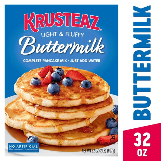 Krusteaz Complete Buttermilk Pancake and Waffle Mix, Light & Fluffy, 32 oz Box
