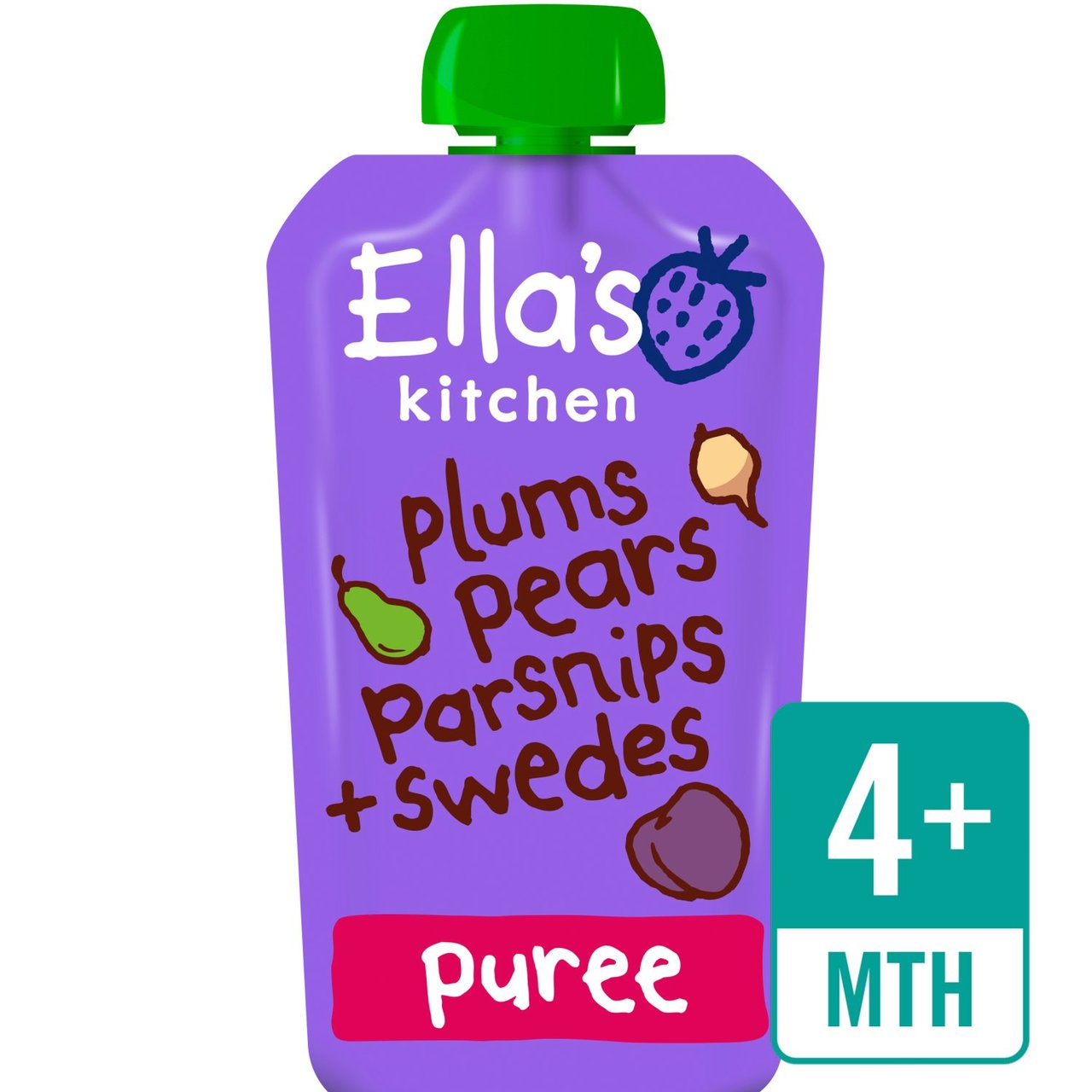 Ella's Kitchen Plums, Pears, Parsnip & Swede Organic Puree Pouch, 4 mths+ 120g