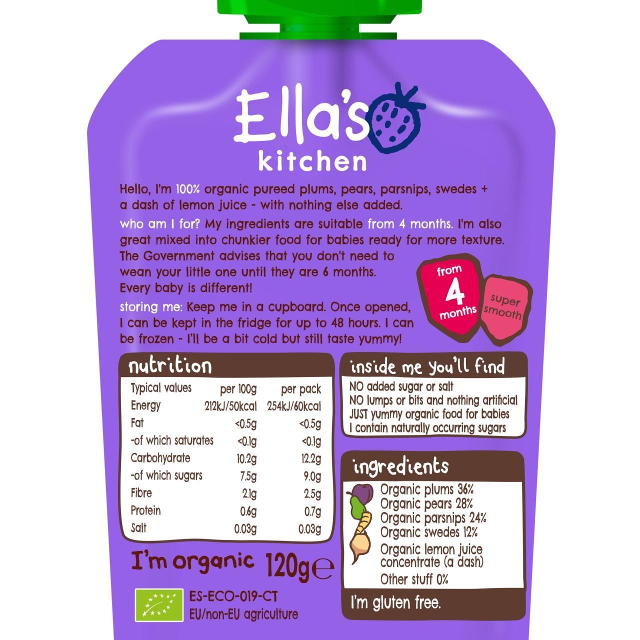 Ella's Kitchen Plums, Pears, Parsnip & Swede Organic Puree Pouch, 4 mths+ 120g