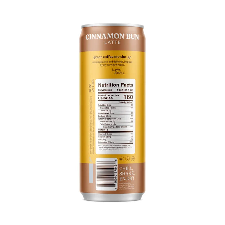 Chamberlain Coffee Cinnamon Bun Oat Milk Latte, 11 fl oz Can