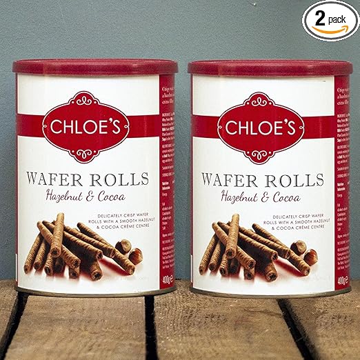 Wafer Rolls Chloe's Hazelnut & Cocoa Chocolate Crisp Smooth Creme Packs 2 x 400g