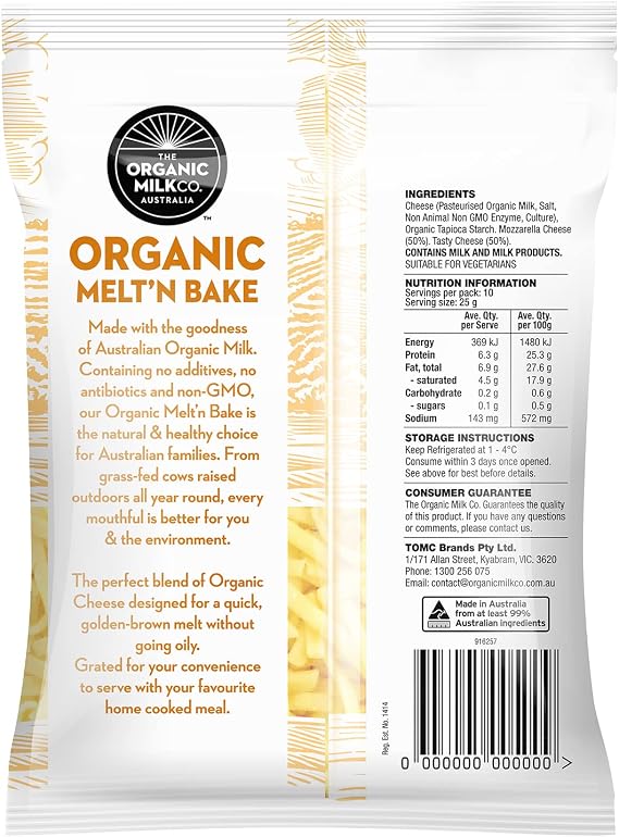 The Organic Milk Co. Australia Organic Melt'n Bake Cheese 250g