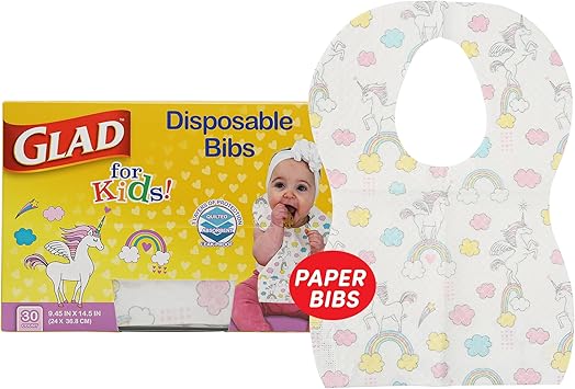 Glad for Kids Unicorn Paper Disposable Bibs with Crumb Catcher for Feeding 30BIBS