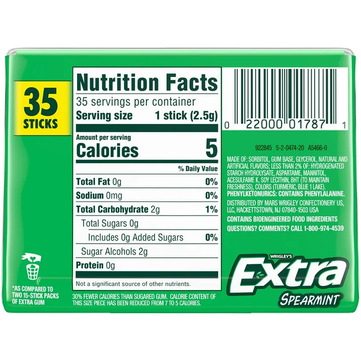 Extra Spearmint Sugar Free Chewing Gum Pack - 35 Count