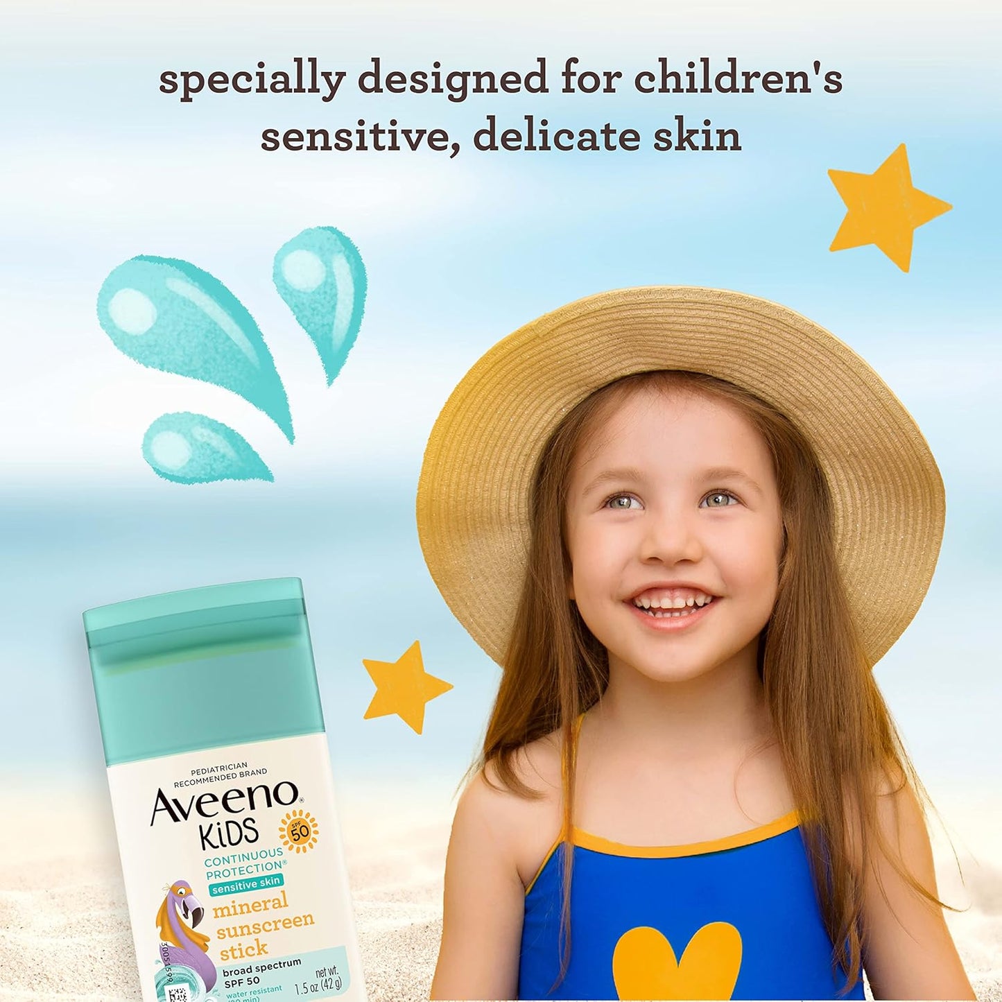 Aveeno Kids Continuous Protection Zinc Oxide Mineral Sunscreen Stick for Sensitive Skin, Face & Body Sunscreen Stick