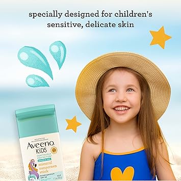 Aveeno Kids Continuous Protection Zinc Oxide Mineral Sunscreen Stick for Sensitive Skin, Face & Body Sunscreen Stick