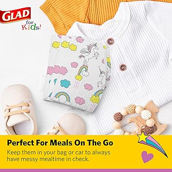 Glad for Kids Unicorn Paper Disposable Bibs with Crumb Catcher for Feeding 30BIBS
