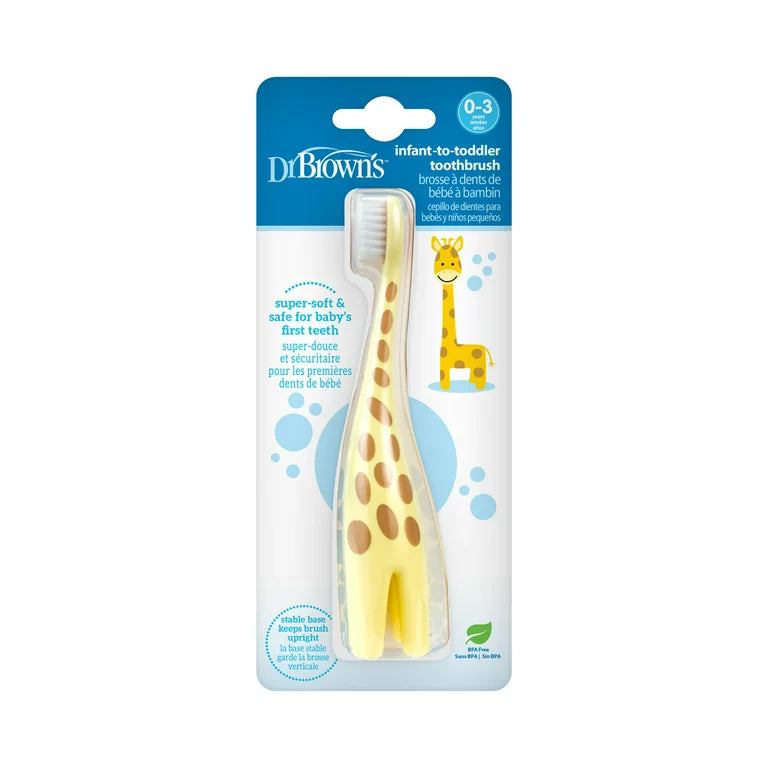 Dr. Brown's Infant-to-Toddler Training Toothbrush, Soft for Baby's First Teeth, Giraffe, 0-3 Years