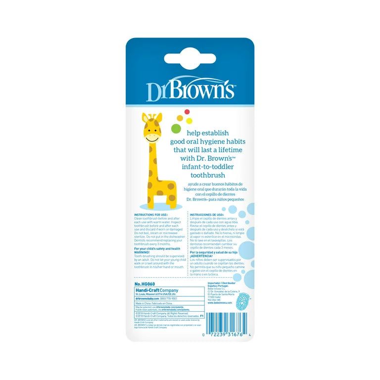 Dr. Brown's Infant-to-Toddler Training Toothbrush, Soft for Baby's First Teeth, Giraffe, 0-3 Years