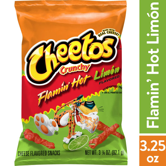Cheetos Crunchy Flamin' Hot Limon Cheese Flavored Snack Chips, 3.25 oz