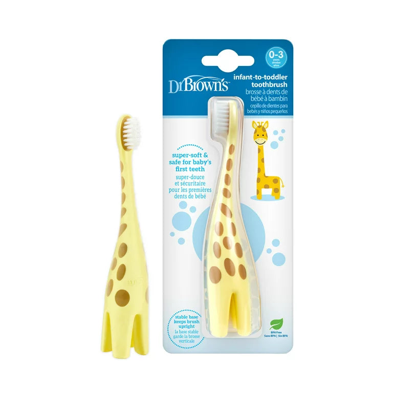 Dr. Brown's Infant-to-Toddler Training Toothbrush, Soft for Baby's First Teeth, Giraffe, 0-3 Years