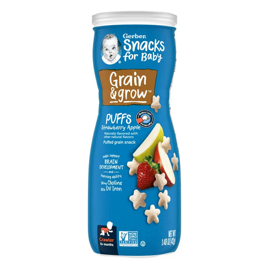 Gerber Snacks for Baby Grain & Grow Puffs, strawberry apple, 1.48oz
