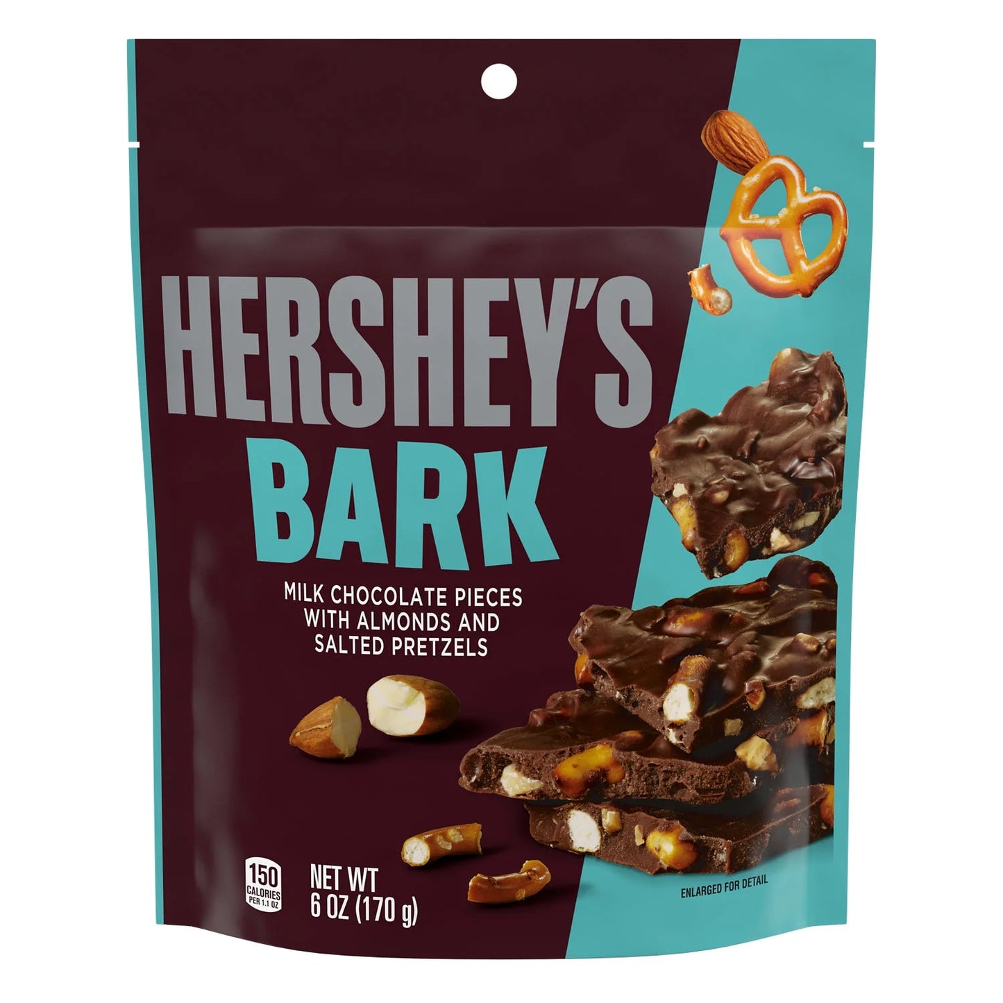 HERSHEY'S Milk Chocolate Candy, Almonds and Salted Pretzels Bark Bag, 6 oz