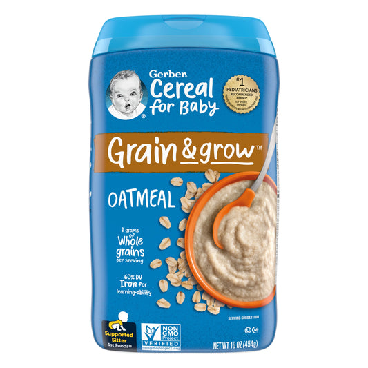 Gerber 1st Foods Cereal for Baby Grain & Grow Baby Cereal, Oatmeal, 16 oz Canister