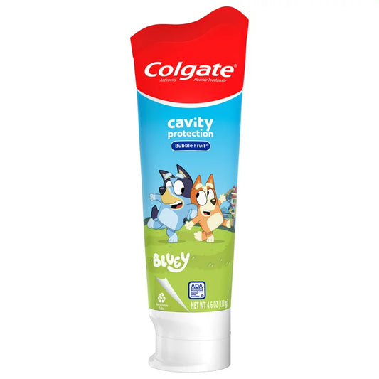 Colgate Bluey Kids Toothpaste with Fluoride, Kids Cavity Protection Toothpaste, Mild Bubble Fruit Flavor, 4.6 Oz Tube