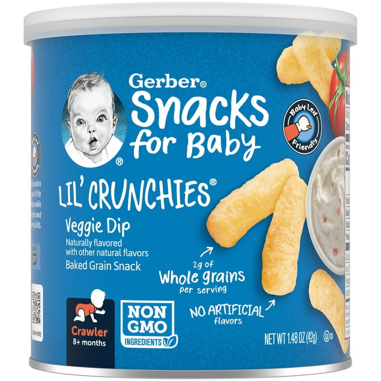 Gerber Snacks for Baby Lil Crunchies Veggie Dip Puffs, 1.48 oz Canister