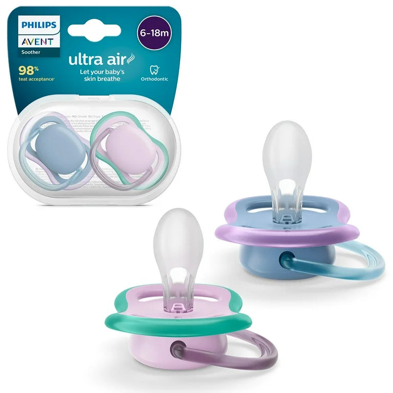 Philips Avent Ultra Air Pacifier 6-18M, Blue Hush / Lush Lilac, 2 Pack