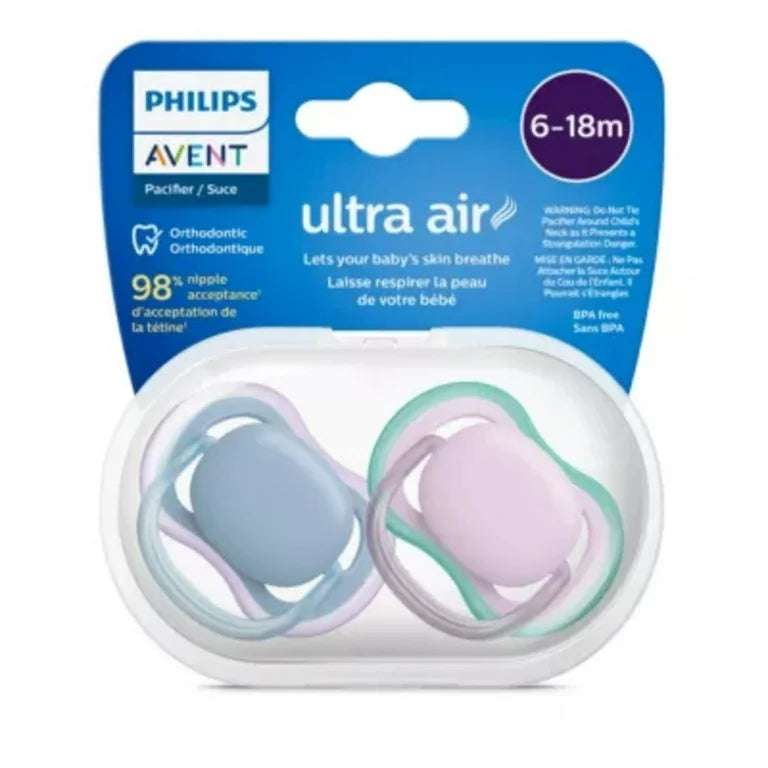 Philips Avent Ultra Air Pacifier 6-18M, Blue Hush / Lush Lilac, 2 Pack