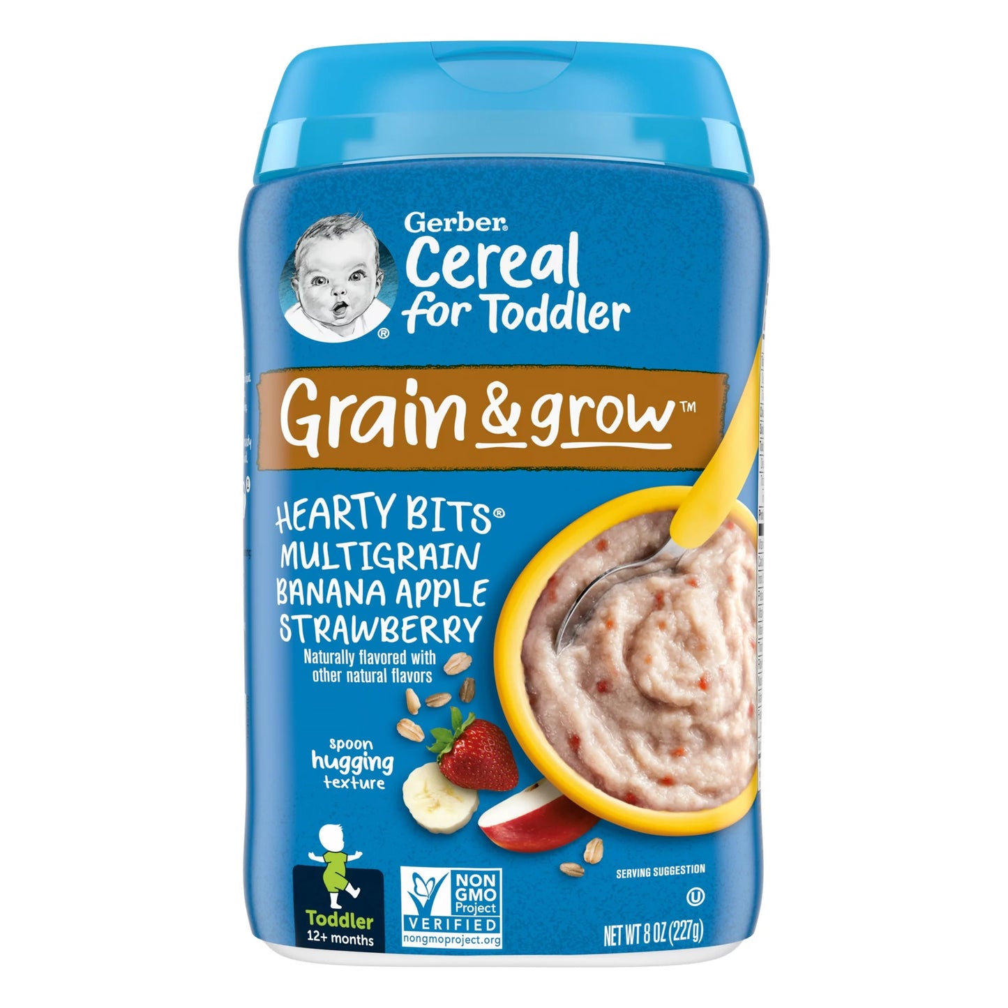 Gerber Cereal for Toddler Grain & Grow, Hearty Bits Multigrain Baby Cereal, Banana Apple Strawberry, 8 oz Canister