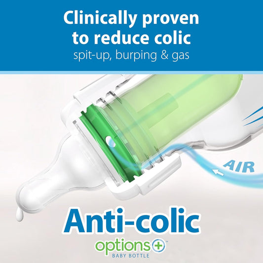 Dr. Brown's Natural Flow Anti-Colic Options+ Narrow Glass Baby Bottle, 4 oz/120 mL, with Level 1 Slow Flow Nipple, 2 Pack, 0m+