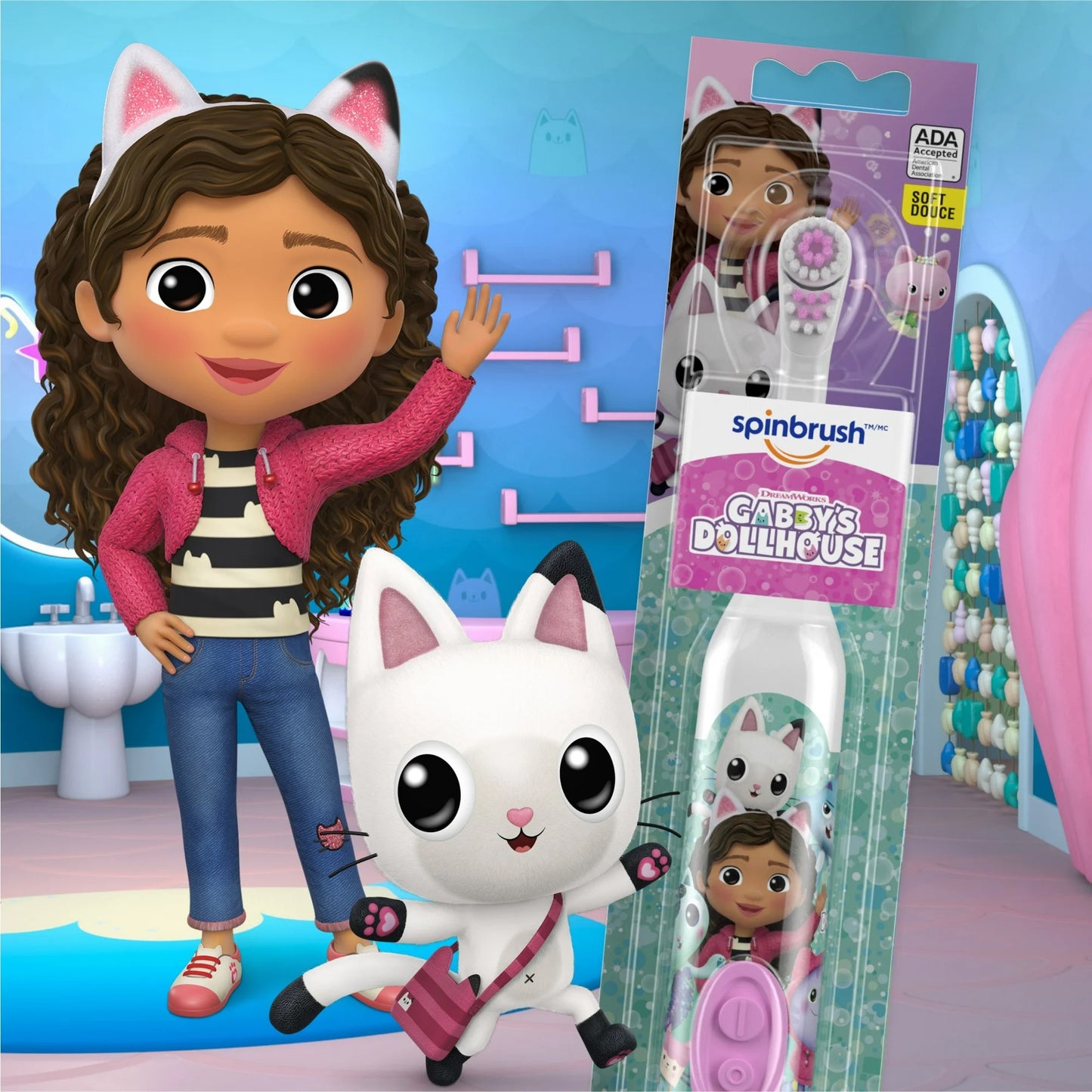 Gabby's Dollhouse Kid’s Spinbrush Electric Toothbrush, Battery Powered, Soft Bristles, Ages 3+