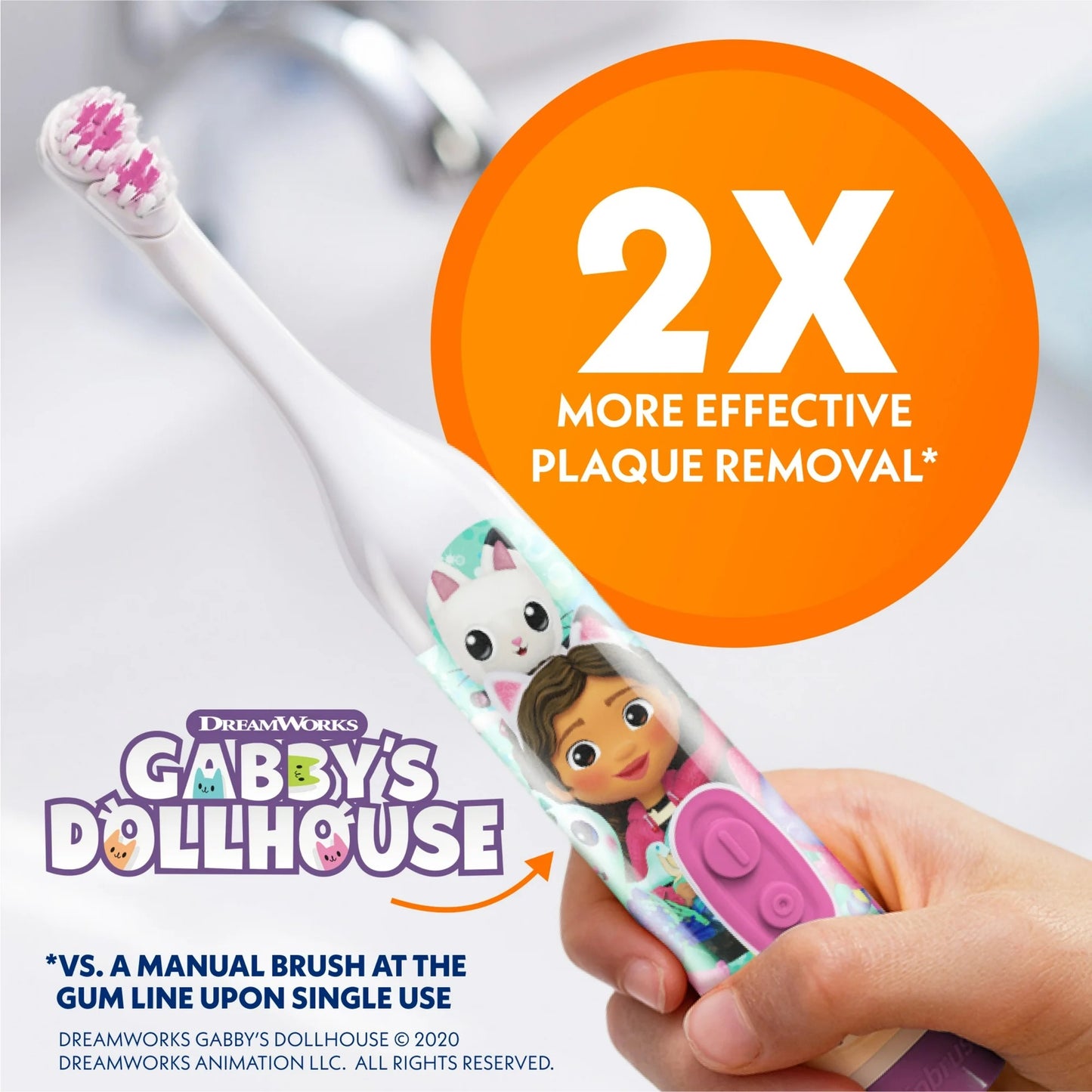 Gabby's Dollhouse Kid’s Spinbrush Electric Toothbrush, Battery Powered, Soft Bristles, Ages 3+