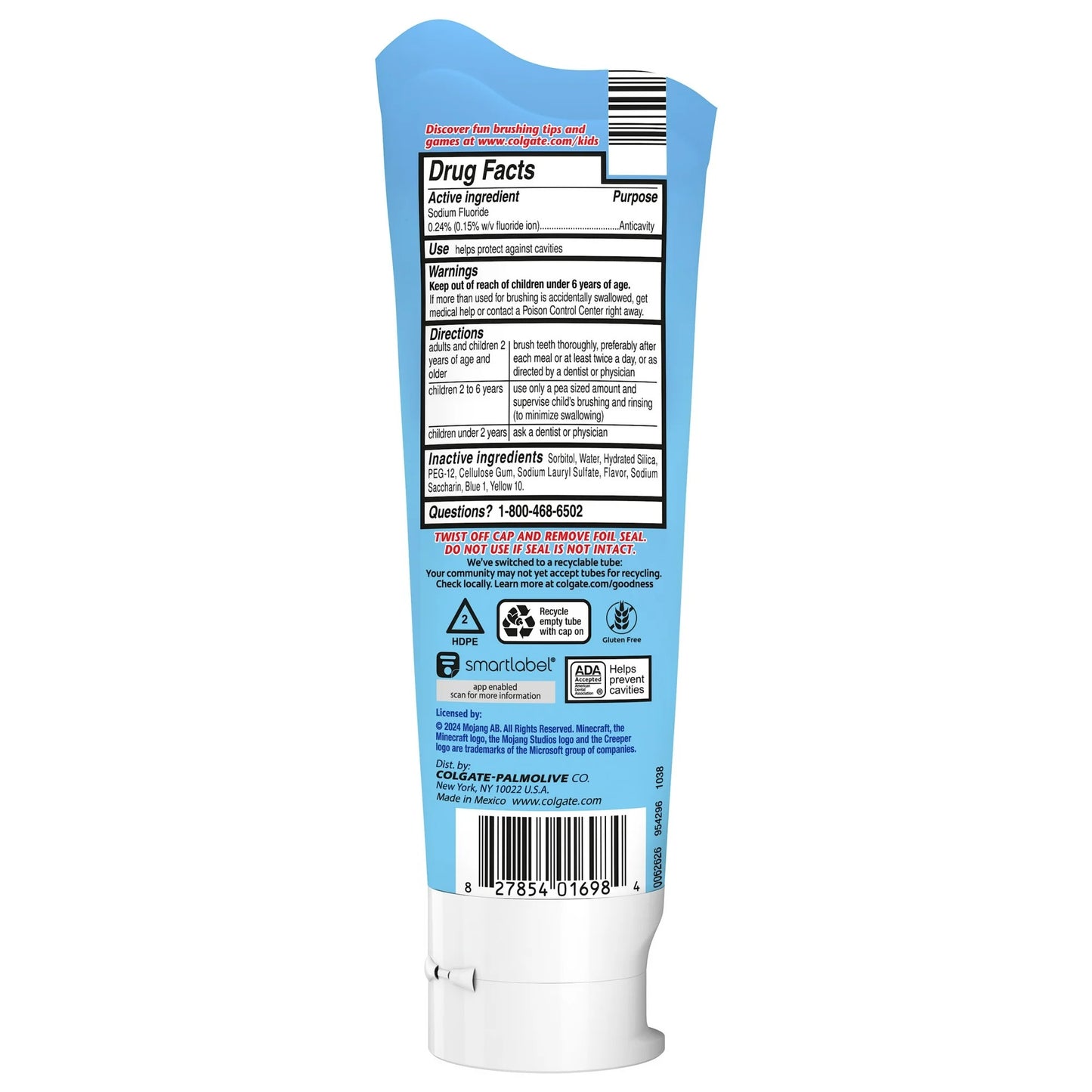 Colgate Minecraft Kids Toothpaste with Fluoride, Mild Bubble Fruit Flavor, 4.6 oz