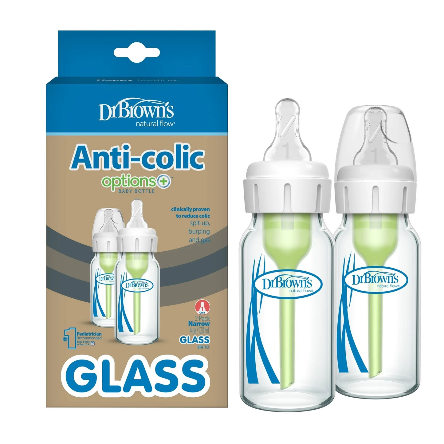 Dr. Brown's Anti-Colic Options+ Narrow Glass Baby Bottle 250mlx2