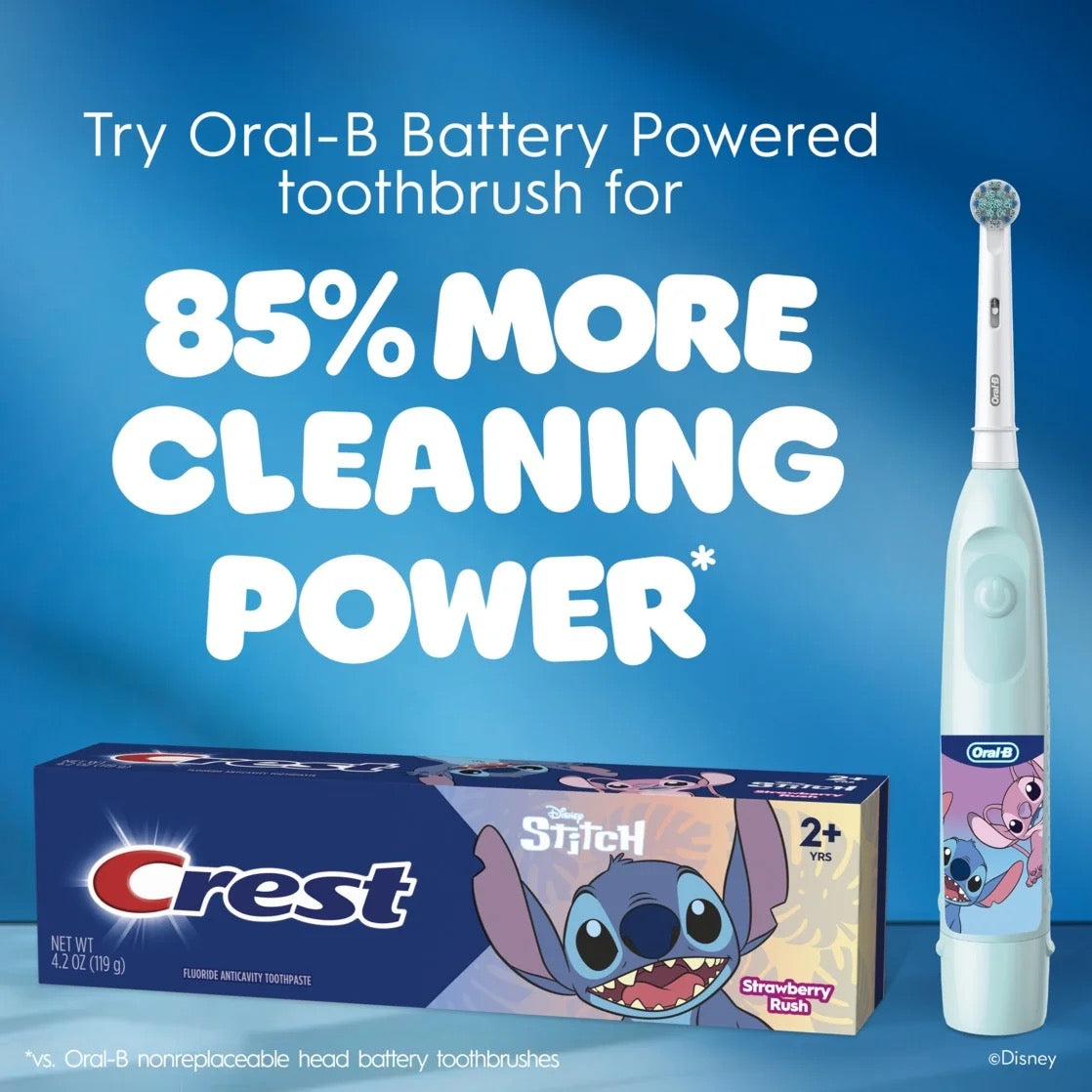 Oral-B Kid's STITCH Electric Battery Powered Toothbrush for Ages 3+, Extra Soft Bristles