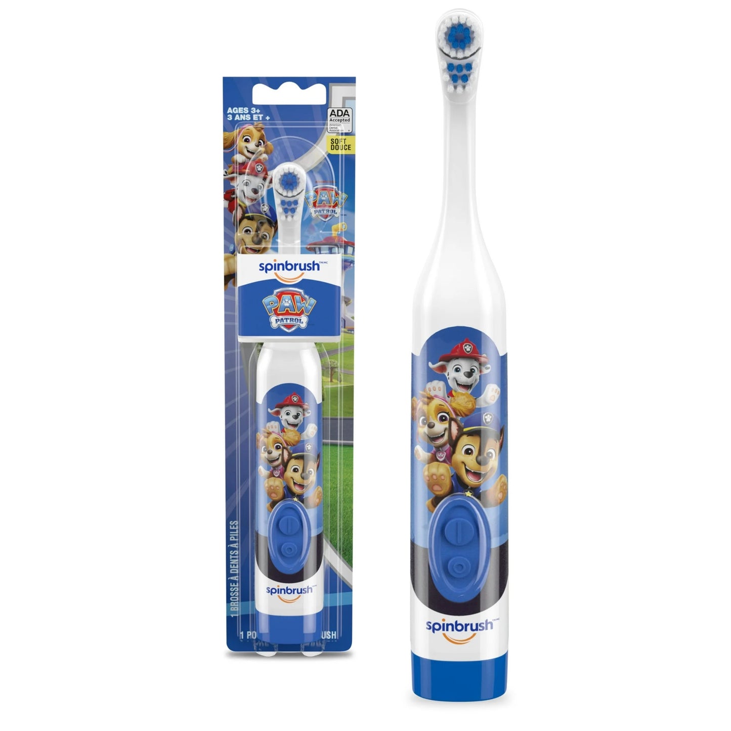 PAW Patrol Spinbrush Kids Battery-Powered Toothbrush, Soft Bristles, Ages 3+, Character May Vary