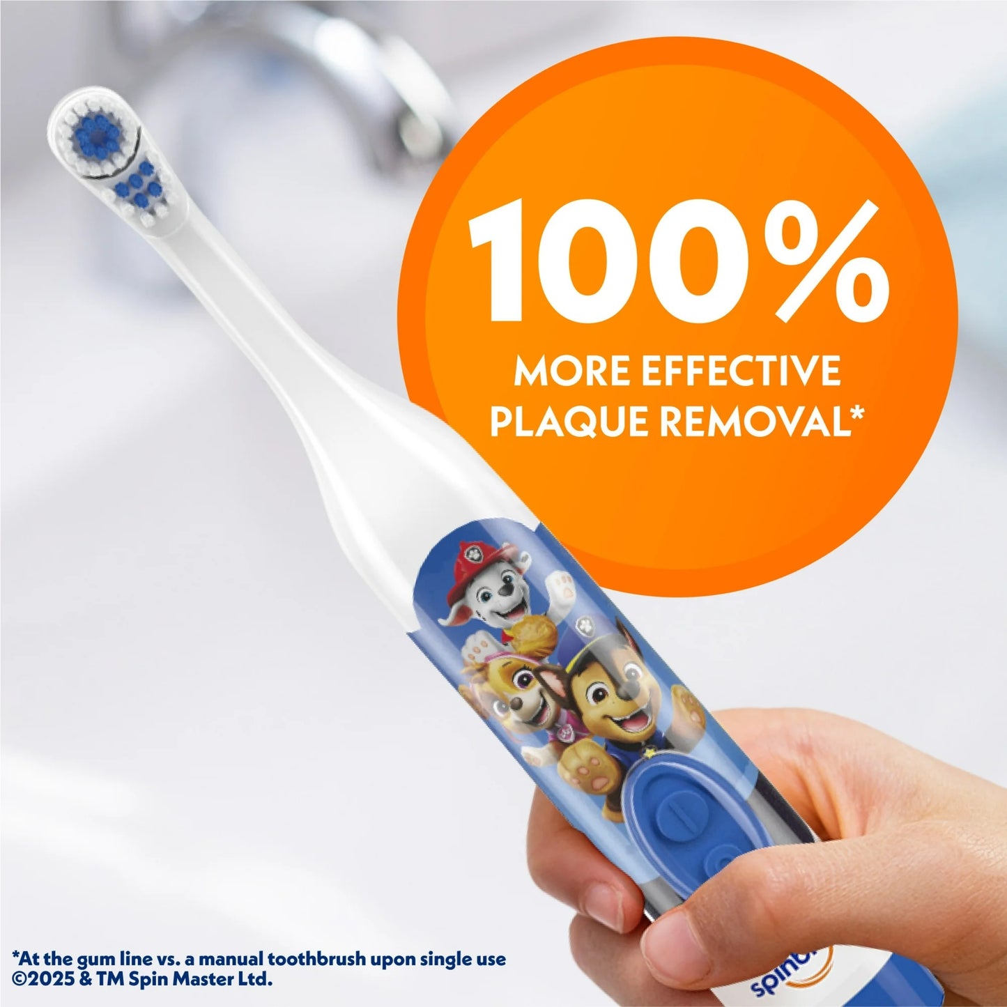 PAW Patrol Spinbrush Kids Battery-Powered Toothbrush, Soft Bristles, Ages 3+, Character May Vary