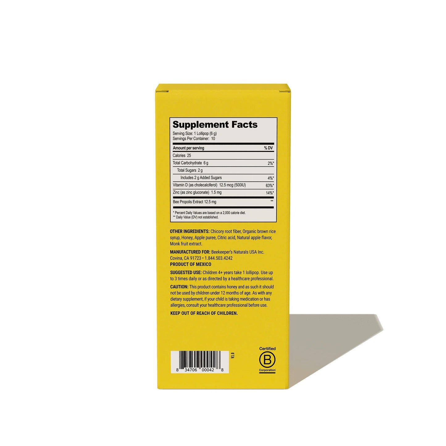 Beekeeper's Naturals Kids Green Apple Throat Soothing Lollipops with Propolis and Vitamin D