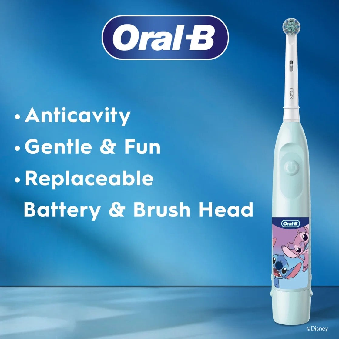 Oral-B Kid's STITCH Electric Battery Powered Toothbrush for Ages 3+, Extra Soft Bristles